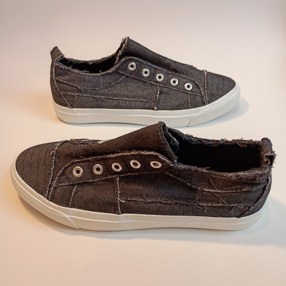 Corkys Babalu Womens Black Denim Frayed Slip On Sneakers Pink Sole Size 7 - Picture 5 of 8